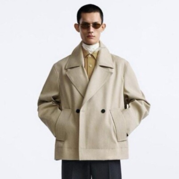 Zara Other - Zara Man Edition Short Trench Coat Jacket 100% Cotton Khaki Tan Medium